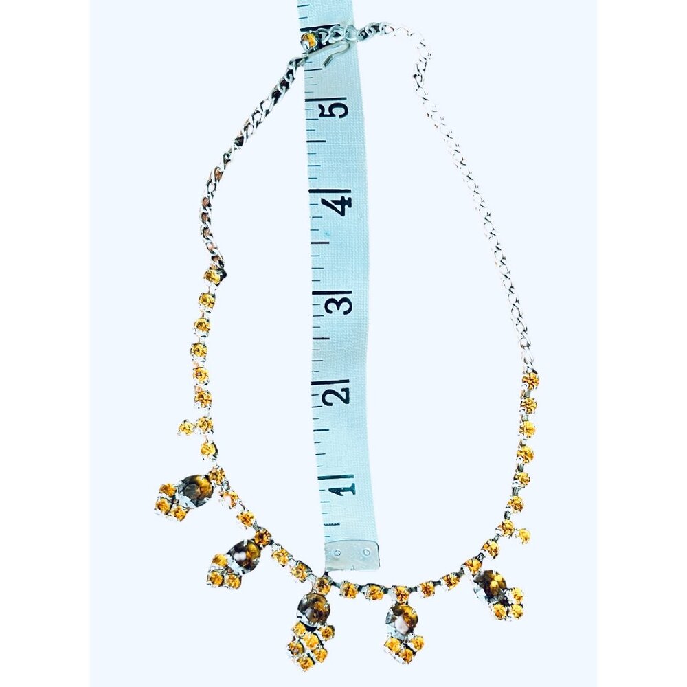 Silver & Yellow and amber colored Rhinestone 16” Necklace & Bracelet Set Adjusta - Picture 6 of 15